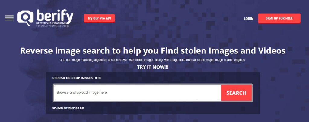 Сайт Berify — поиск совпадений изображений