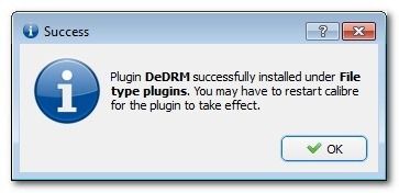 Успешная установка плагина DeDRM