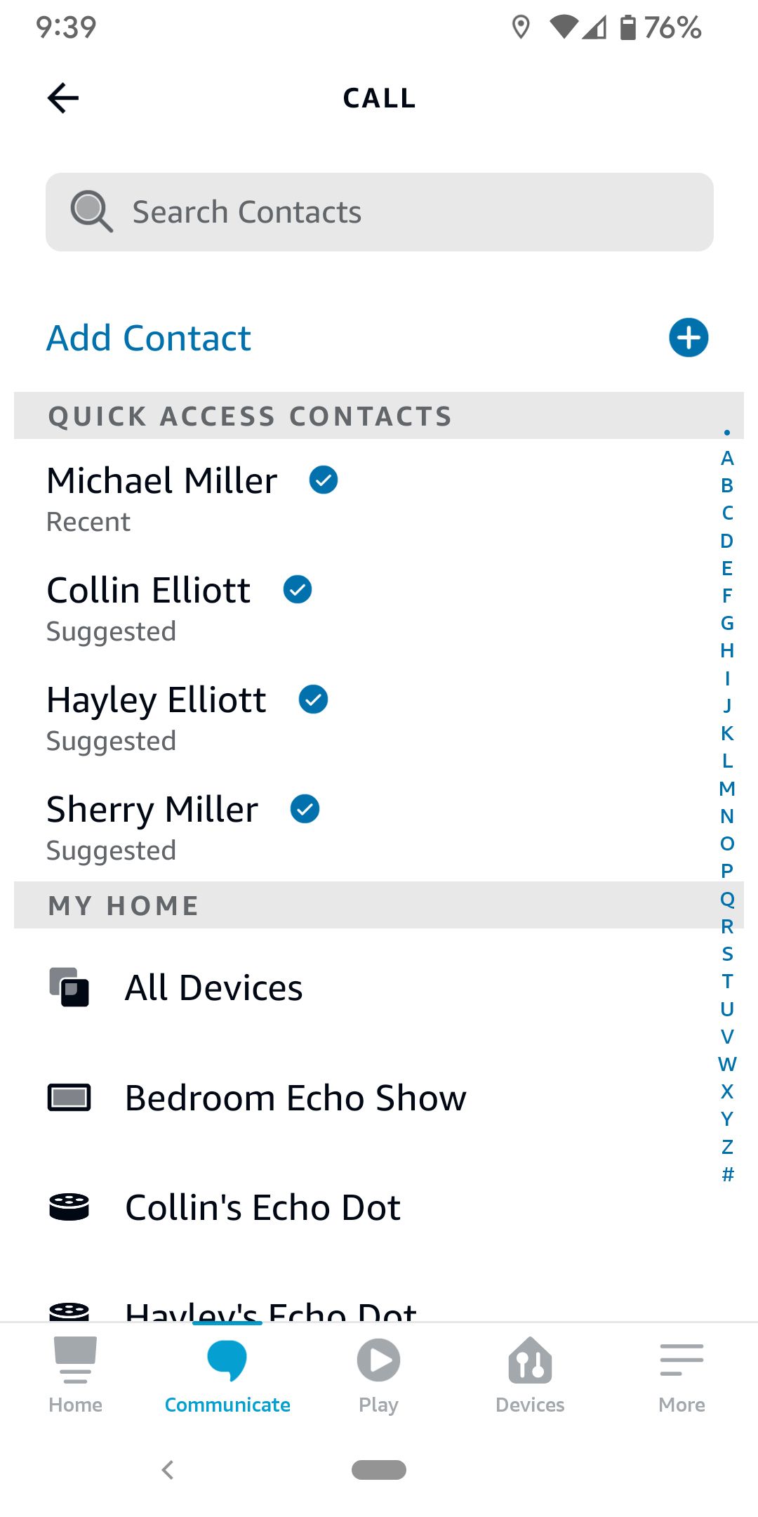 Alexa app Call screen