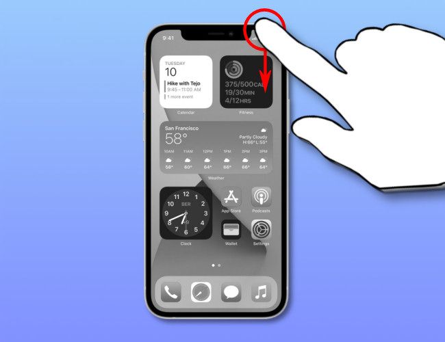 Откройте Пункт управления на iPhone 11 или iPhone 12, проведя вниз от верхнего правого угла экрана.