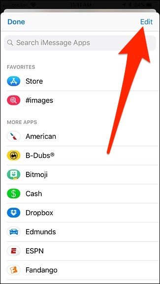Экран редактирования списка iMessage — кнопка «Редактировать»