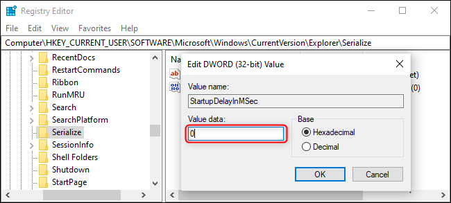 Установка значения StartupDelayInMSec в 0