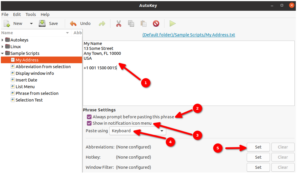 Ввод адреса и опции AutoKey