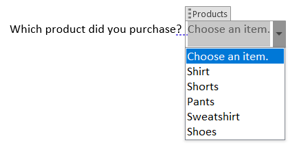 Выпадающий список в документе Word с вариантами для выбора.