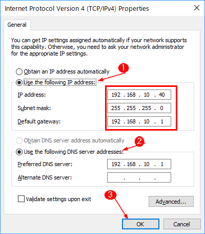 Ввод статического IP в свойствах IPv4