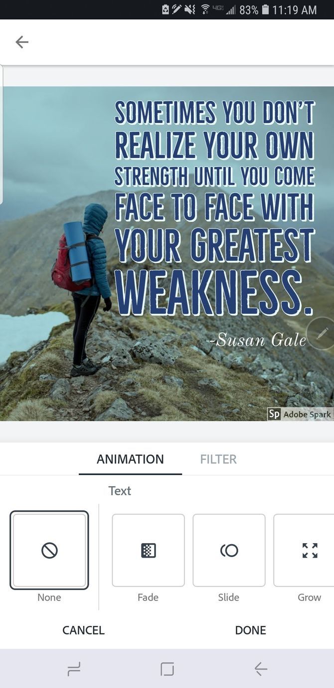 Опции анимации в Adobe Spark Post
