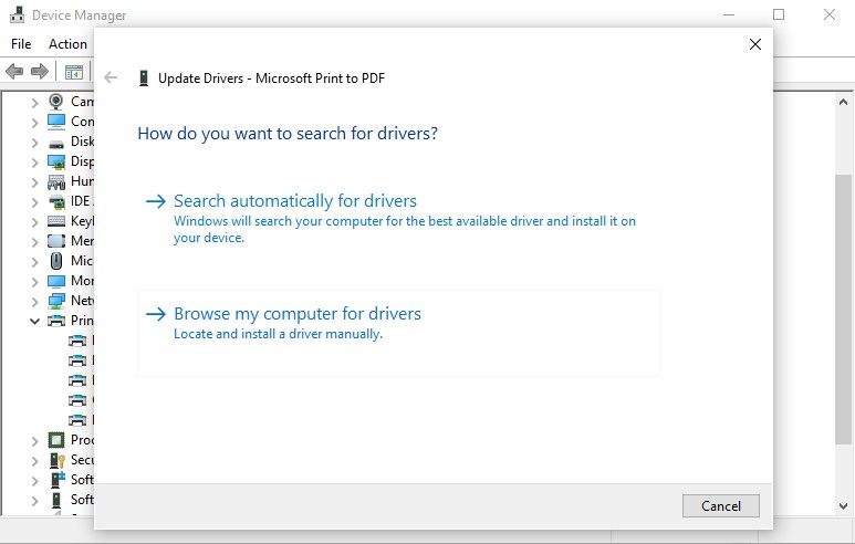 Обновление драйверов Microsoft Print to PDF