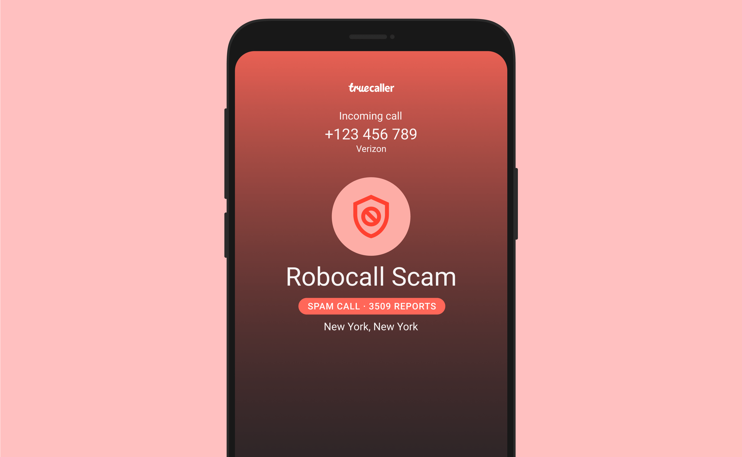 Интерфейс Truecaller с пометкой спам