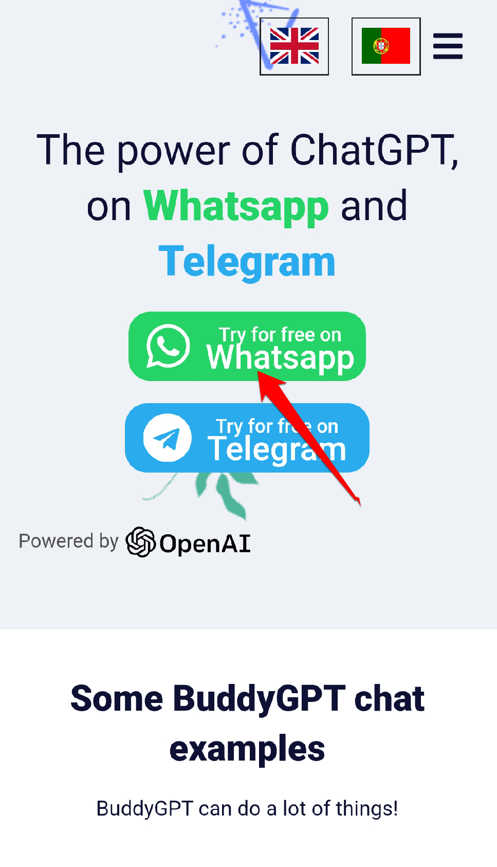 Выберите «Try for free on WhatsApp».