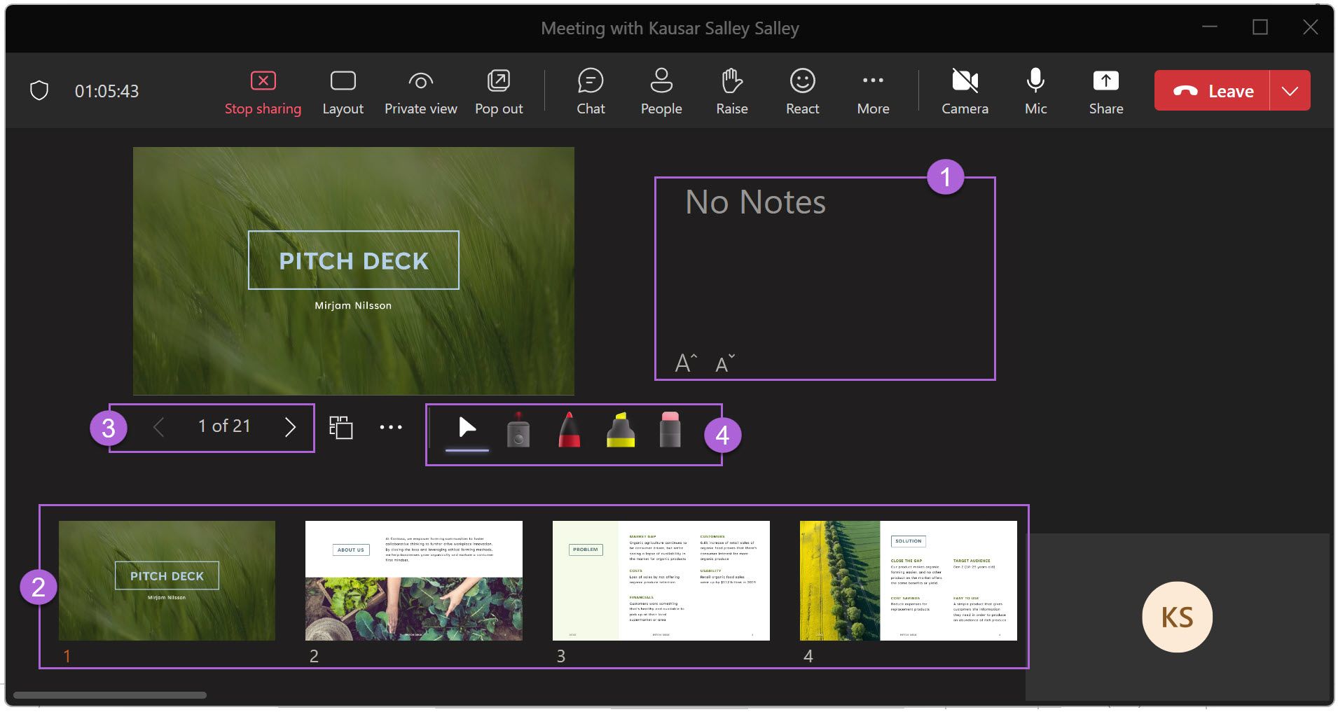 Presenter view controls in Microsoft Teams