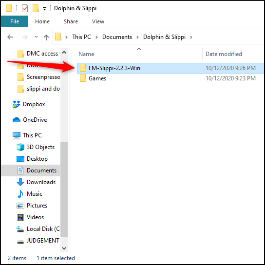 Откройте папку FM-Slippi-X.XX-Win после распаковки