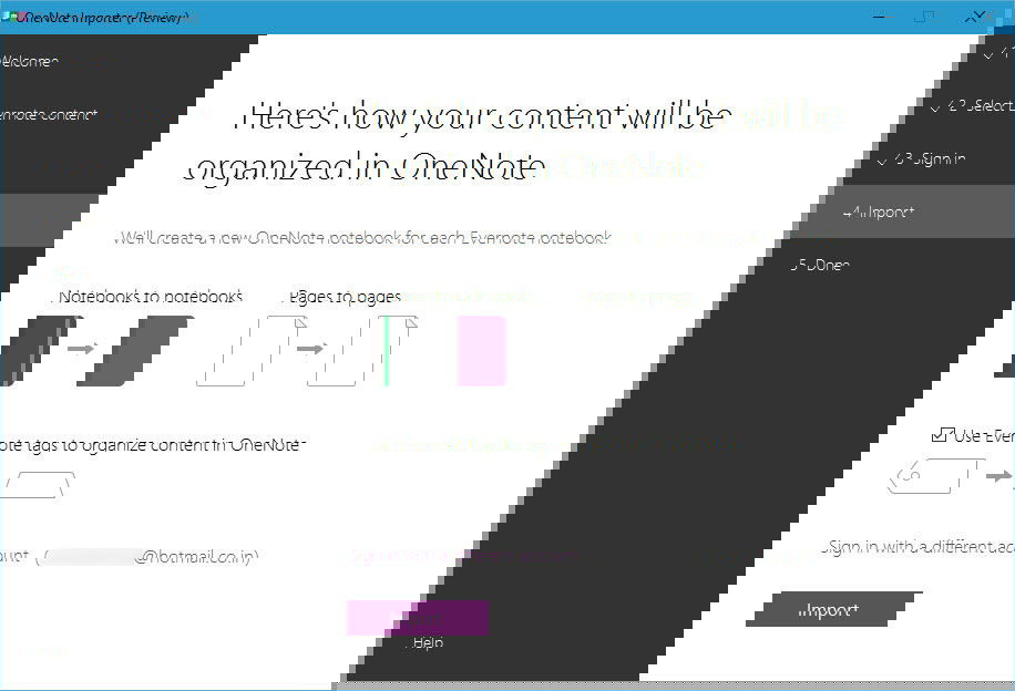 Опция использования тегов Evernote для организации в OneNote
