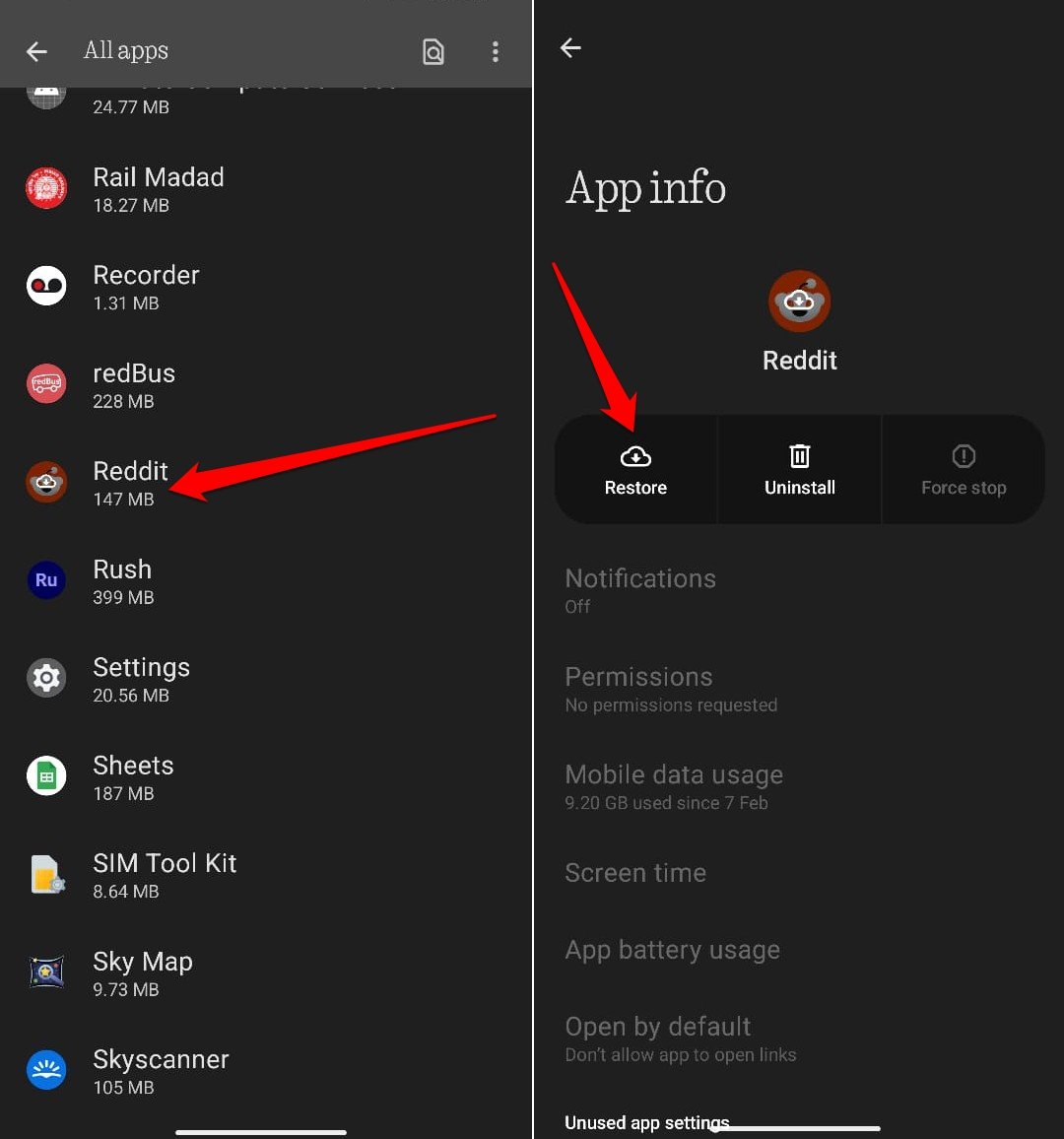 Progreso de restauración de app archivada
