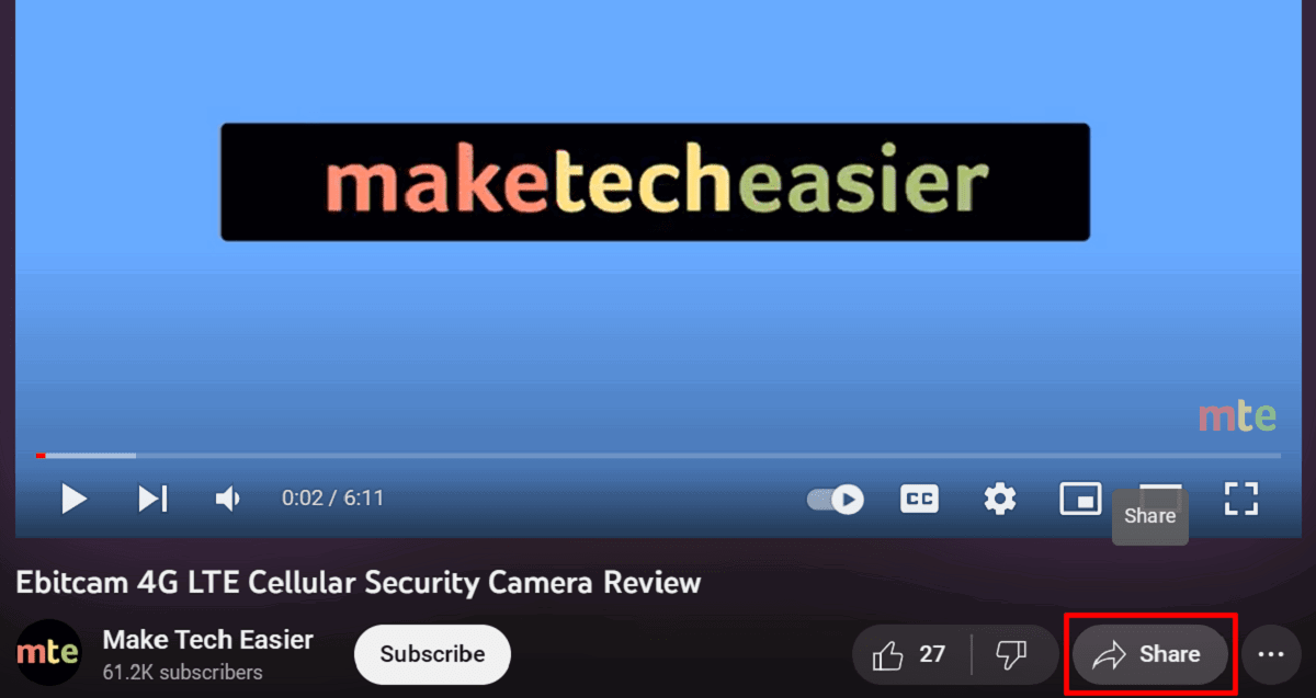Кнопка Поделиться в YouTube