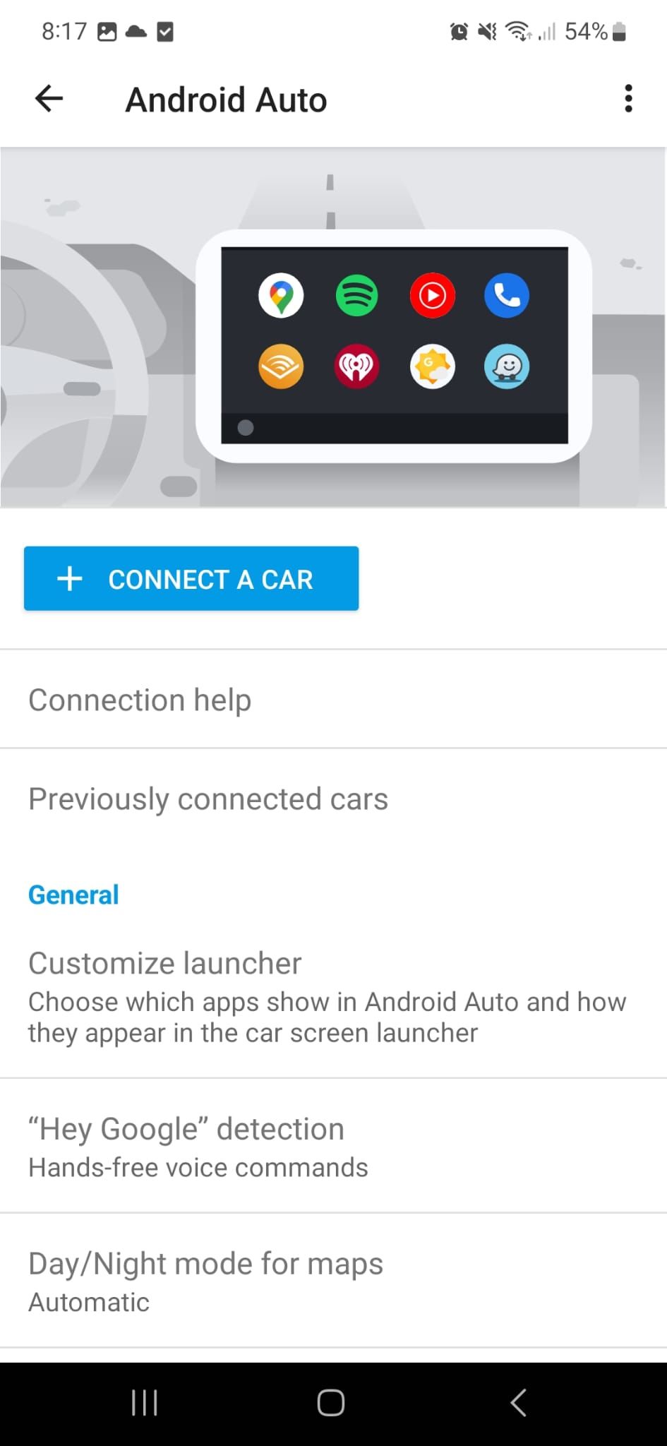 Параметры подключения Android Auto к автомобилю