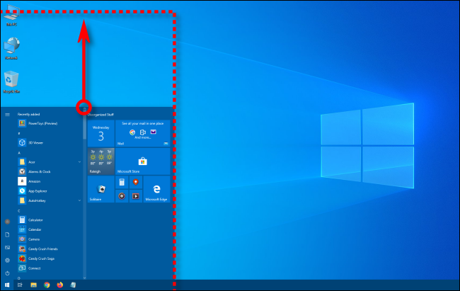 Vertically resizing the Windows 10 Start menu