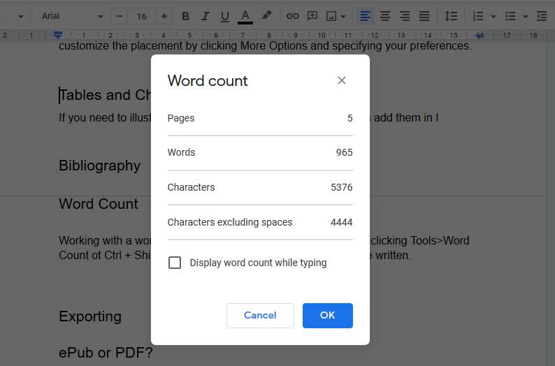 подсчёт слов в документе Google Docs