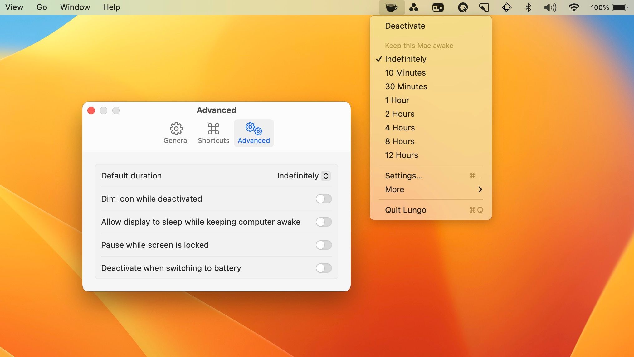 Иконка приложения Lungo на macOS Ventura