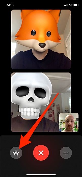 Меню эффектов FaceTime с Animoji и фильтрами
