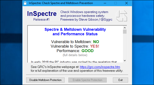 Скриншот InSpectre с результатами проверки защиты системы