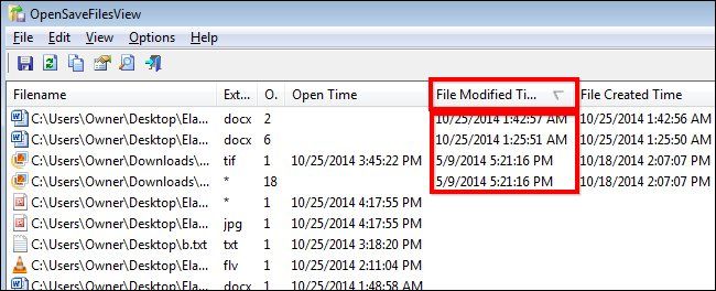 Coluna 'File Modified Time' mostrando arquivos modificados recentemente
