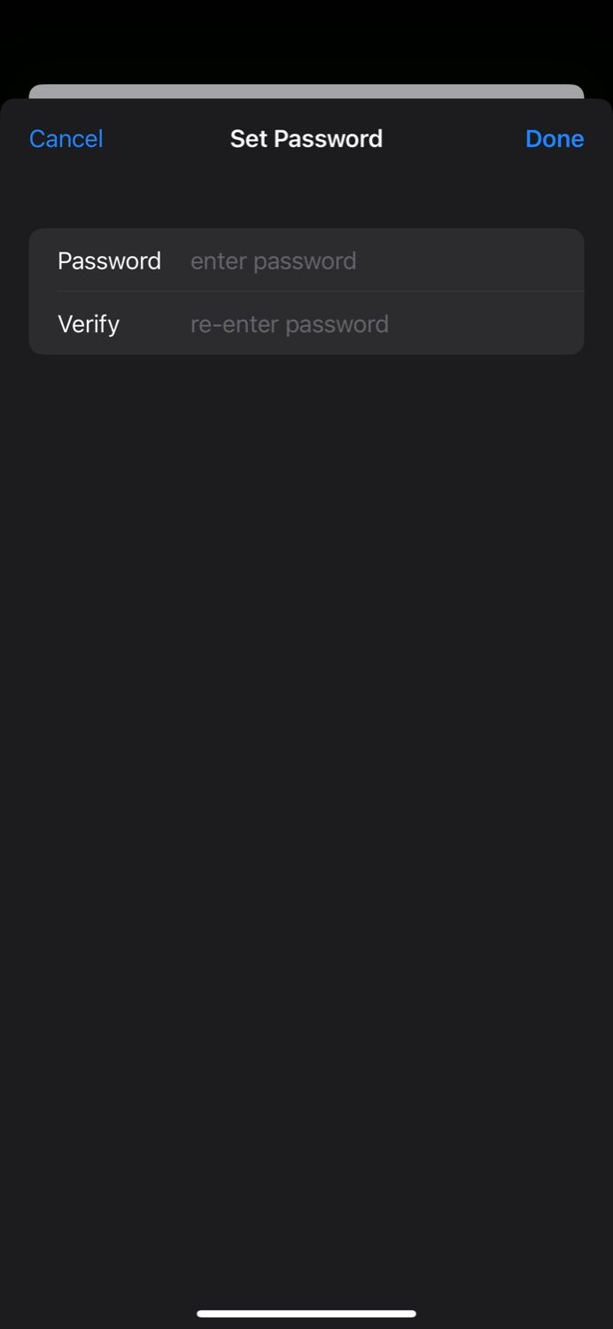 Запрос на установку пароля в приложении Файлы на iPhone