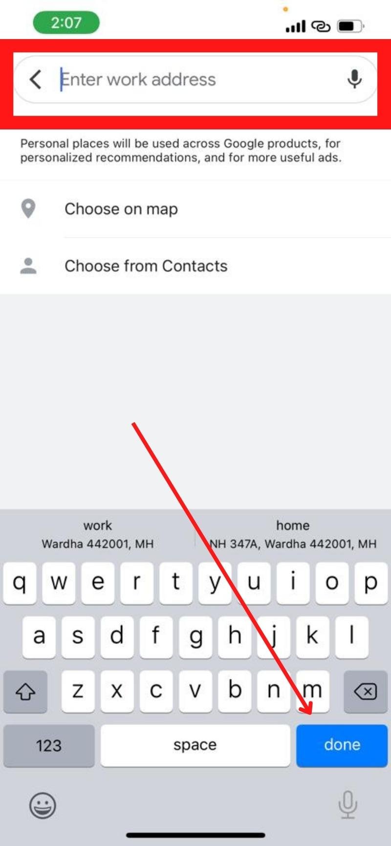 добавить новый адрес и нажать готово