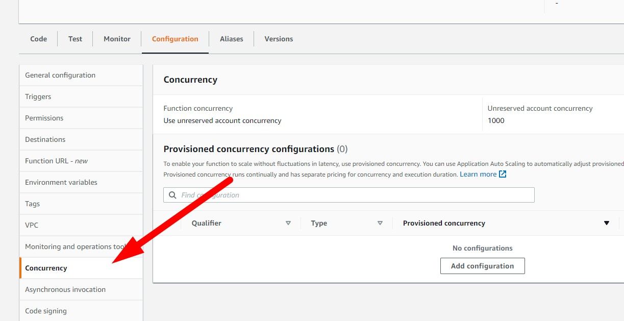 Настройки Concurrency в консоли Lambda