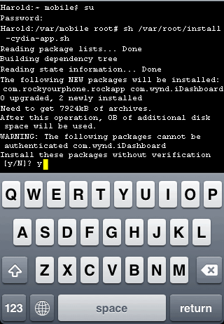 Процесс установки пакетов Cydia