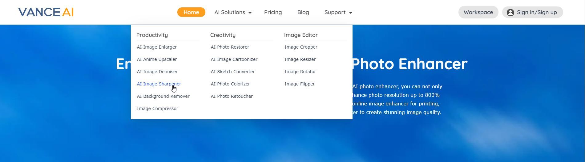 AI Sharpener в VanceAI