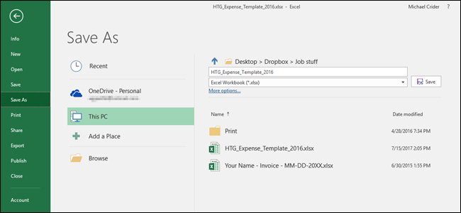Меню Файл > Сохранить как в Excel