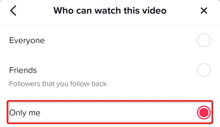 Установите «Только я» для полного скрытия видео.