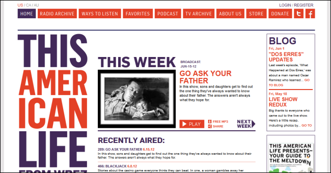 Логотип This American Life и пример эпизода с описанием историй