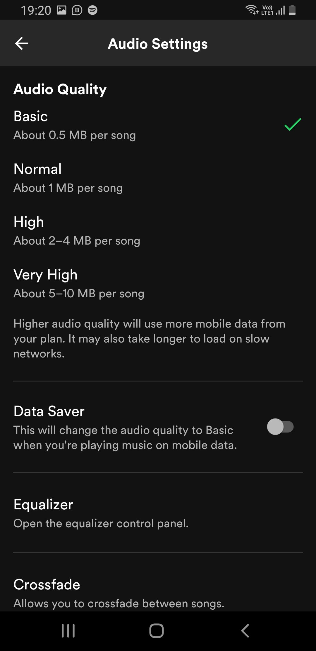 Настройки Spotify Lite