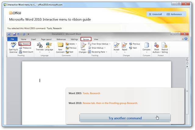 Интерактивное руководство Word 2010, установленное локально