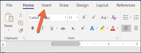 Вкладка 'Вставка' в меню Word