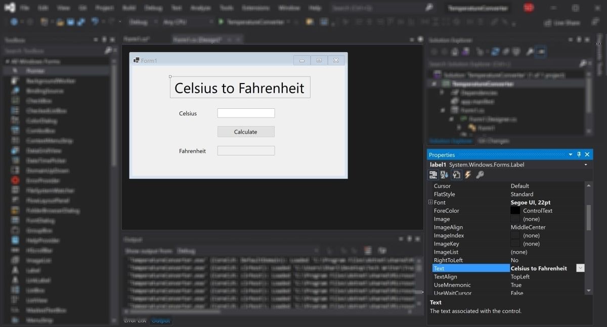 Изменение свойств виджета в Visual Studio