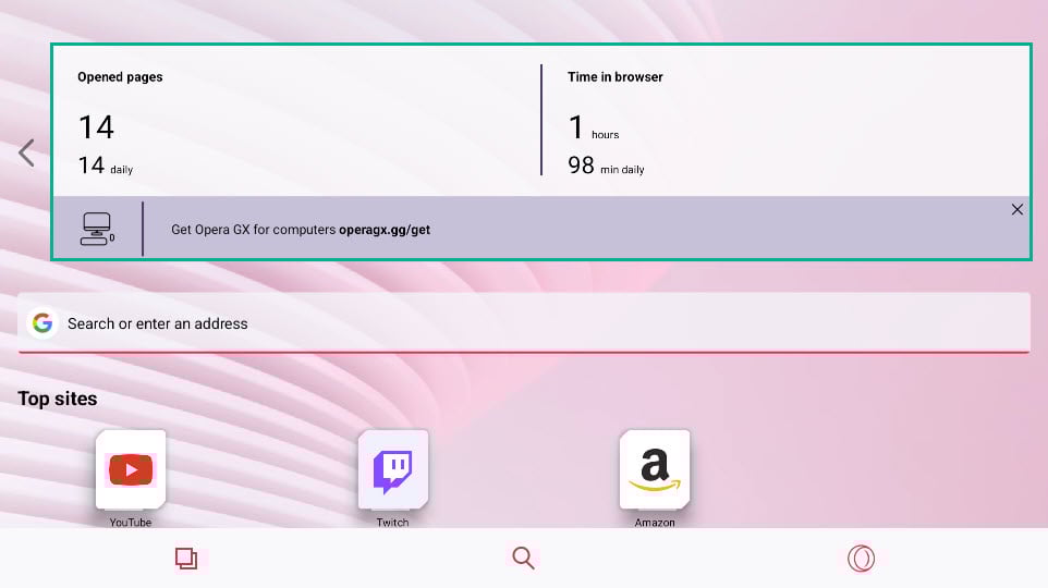 Schermata metriche uso Opera GX su TV