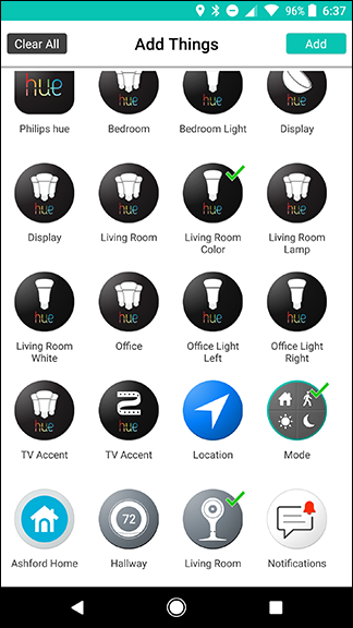 Список выбранных Things для добавления в Flow