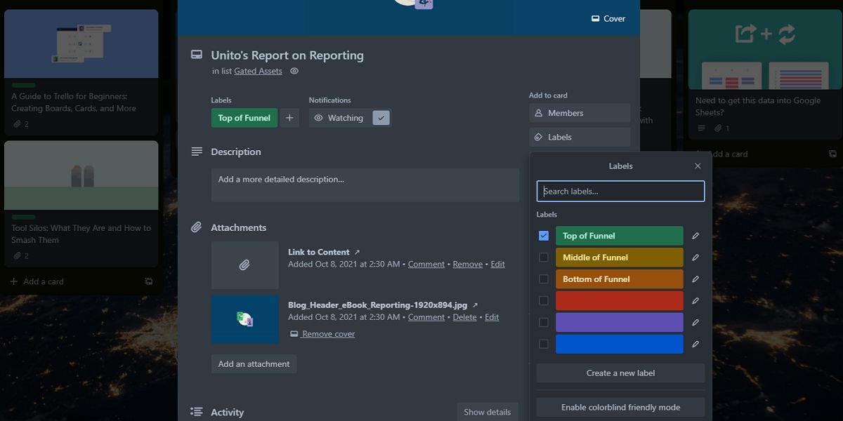 Настройки цветных меток в Trello