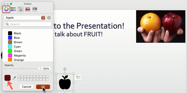 Нажмите OK, чтобы применить захваченный цвет
