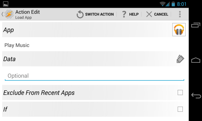 Открытие плеера как действие