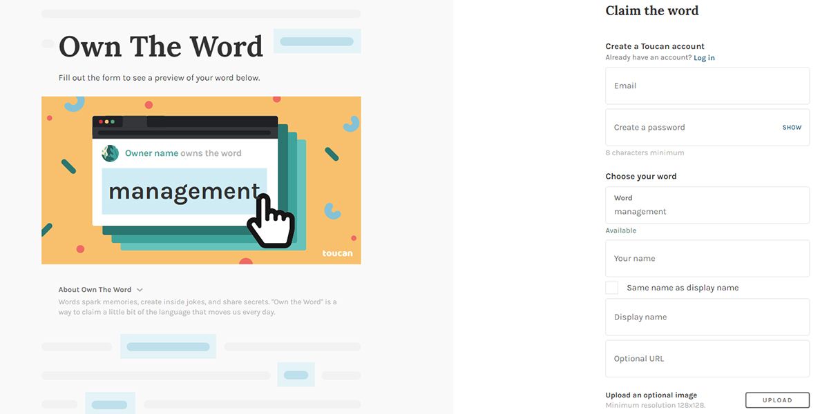 A snapshot of the claim word form in Toucan