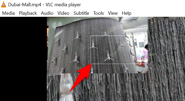 Выбор области для увеличения в миниатюре VLC.