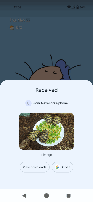 Image received on second Android device. 