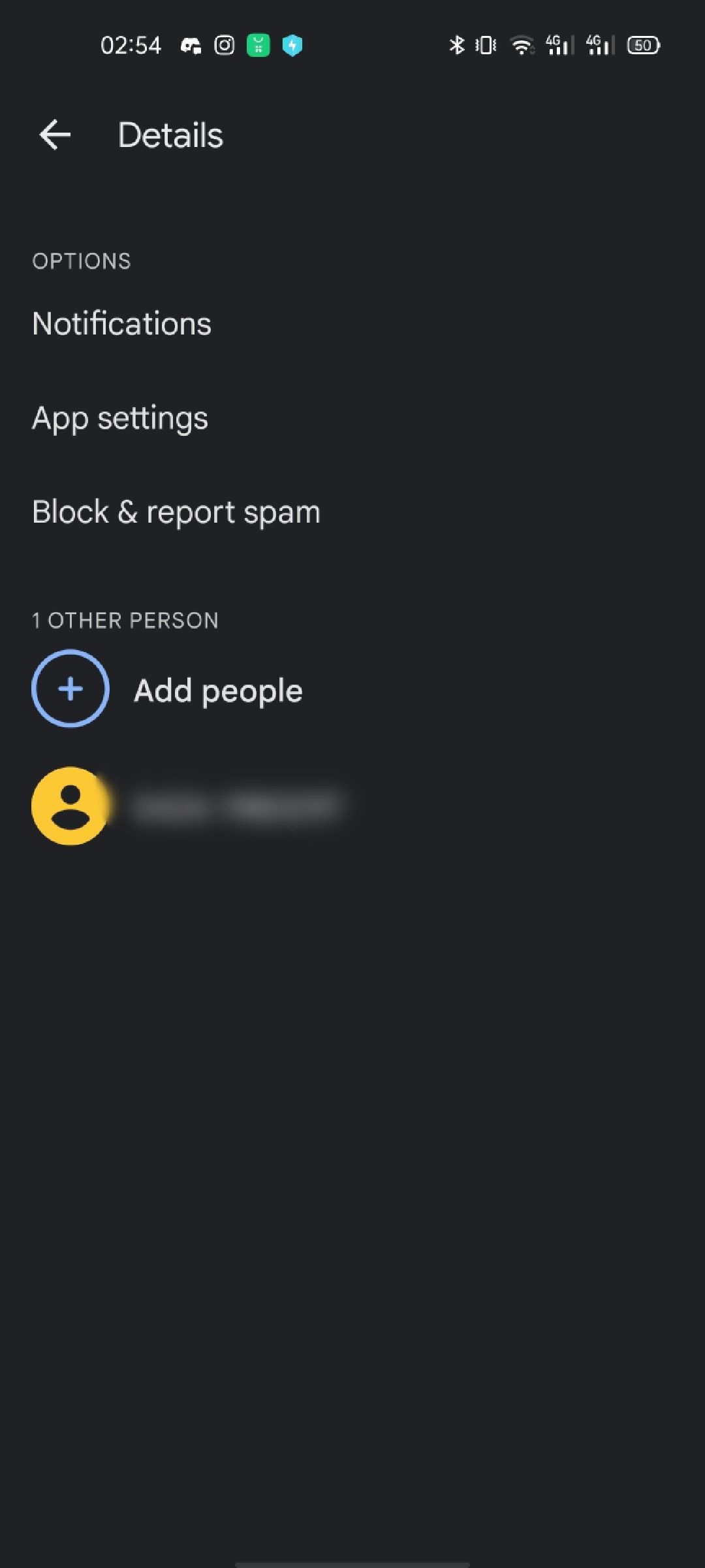 Скриншот: интерфейс «Сведения» разговора в Google Messages