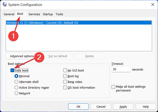 Параметры загрузки и безопасный режим