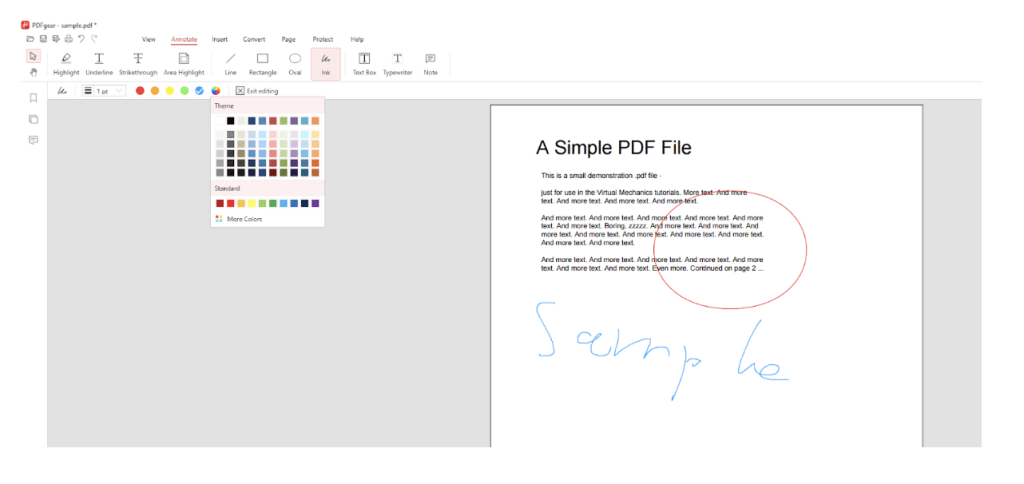 Инструменты рисования и настройки цвета в PDFgear Desktop