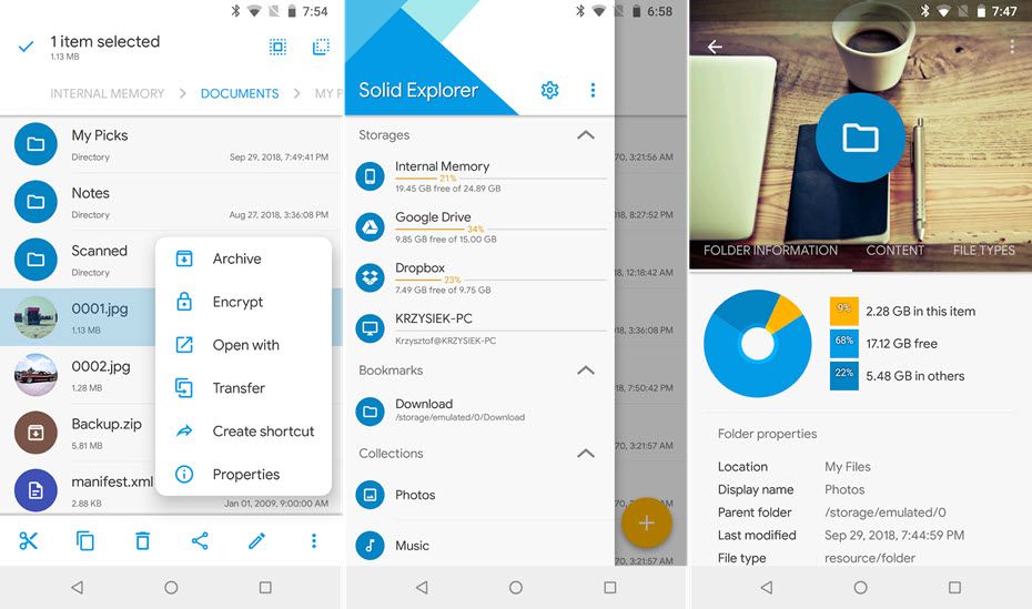 Solid Explorer — интерфейс и коллекции файлов