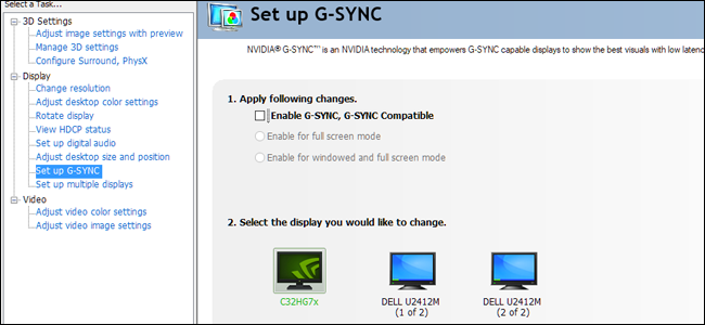 Скриншот настроек G-SYNC с включенной опцией Enable G-SYNC, G-SYNC Compatible